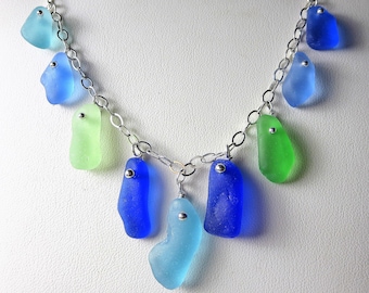 Unique Aqua and blue multicolor sea glass necklace by Monterey Bay Sea glass