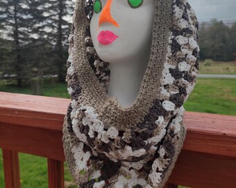 Woodland Hooded Cowl – Handmade Crochet Hoodie Scarf in Earth Tones