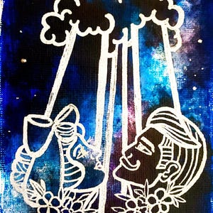 Judgment &quot;IN THE CARDS&quot; 4x6in. Hand-Painted Art, Acrylic on Canvas Panel