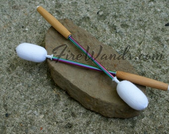 2 Rolling Fire Wands, Rainbow SPINNING, Cupping Massage Wand, Rainbow / Plain Stainless Shaft, Handmade