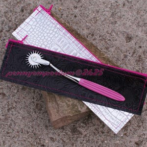 Wartenberg Wheel Pinwheel, PINK Handle & CHOICE pLeather Zipper Case