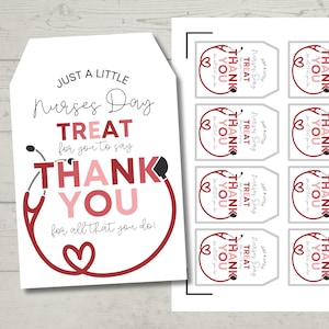 Tags traktaties voor verpleegkundigen | Afdrukbare bedankkaartjes voor Nurses Week | Cadeaus voor verpleegkundige waardering | Reizende verpleegstergunsten | Tags voor lekkernijen