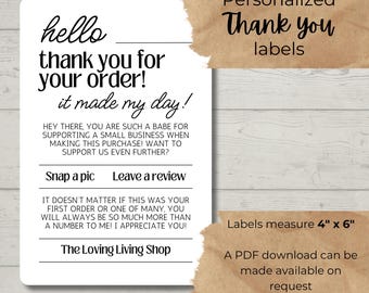 Thank You for Your Order Stickers | 4x6 Thermal Shipping Label | Personalized Small Business Sticker | Customer Appreciation Packaging Label