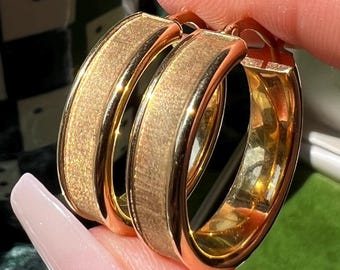 Vintage 18k Designer Yellow Gold Hoop Earrings By Milor Italy