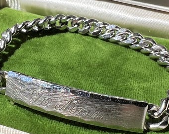 Vintage Silver Tone Curb Chain “To Mom” ID Bracelet