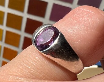 Vintage Sterling Silver Flush Set Amethyst Ring