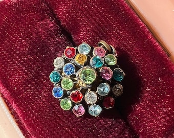 Colorful Vintage Rhinestone Pendant Brooch With Uranium Glass "Stones"