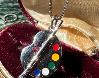 Vintage Sterling Silver And Enamel Painters Pallet Charm