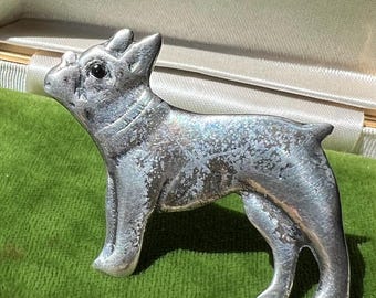 Vintage Sterling Silver Plated French Bulldog Brooch