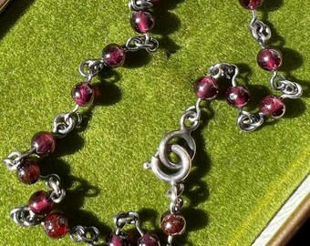 Vintage Cabochon Garnet Bead Tennis Bracelet In Sterling Silver