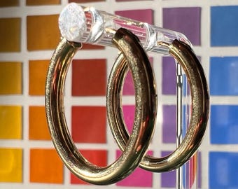 Vintage 14k Yellow Gold Tubular Oval Hoops