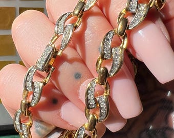Vintage Curb Chain Necklace With Rhinestone Links
