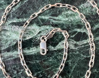 Vintage Italian Sterling Silver Elongated Boxed Paperclip Link Chain Necklace