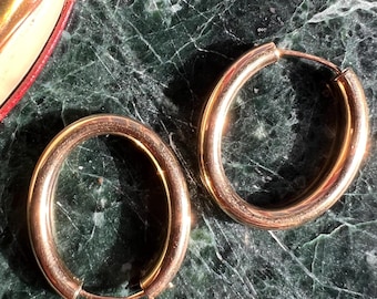Vintage 14k Yellow Gold Tubular Oval Hoops