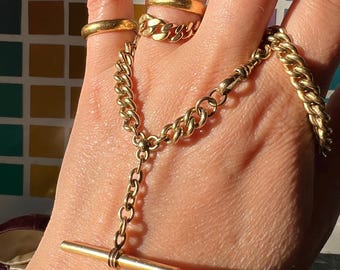 Antique 12k Gold Filled Watch Fob Chain With Flower Connector, Dog Clasp & T-Bar