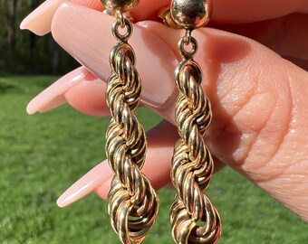 Vintage 14k Yellow Gold Rope Twist Dangle Earrings