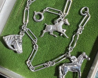Vintage Sterling Silver Horse Equine Themed Charm Bracelet