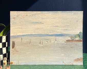 Original Vintage Seascape Painting On Canvas Board