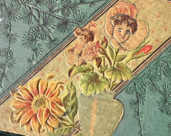 Antique Autograph Book With Lady Heads In Flowers Cover