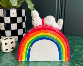 Vintage Ceramic Rainbow Snoopy Money Bank