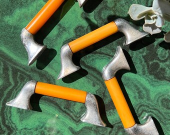 Set Of Four 1940's Butterscotch Bakelite Chromed Drawer Pulls