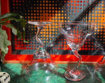 Set Of 3 Post Modern Zig Zag Stem Margarita Glasses