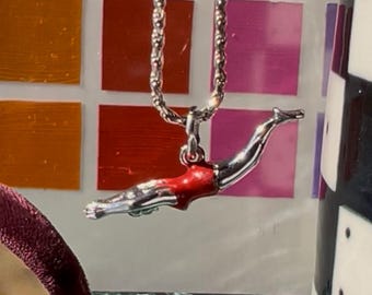 Vintage Sterling Silver And Enamel Swimmer Diver Charm