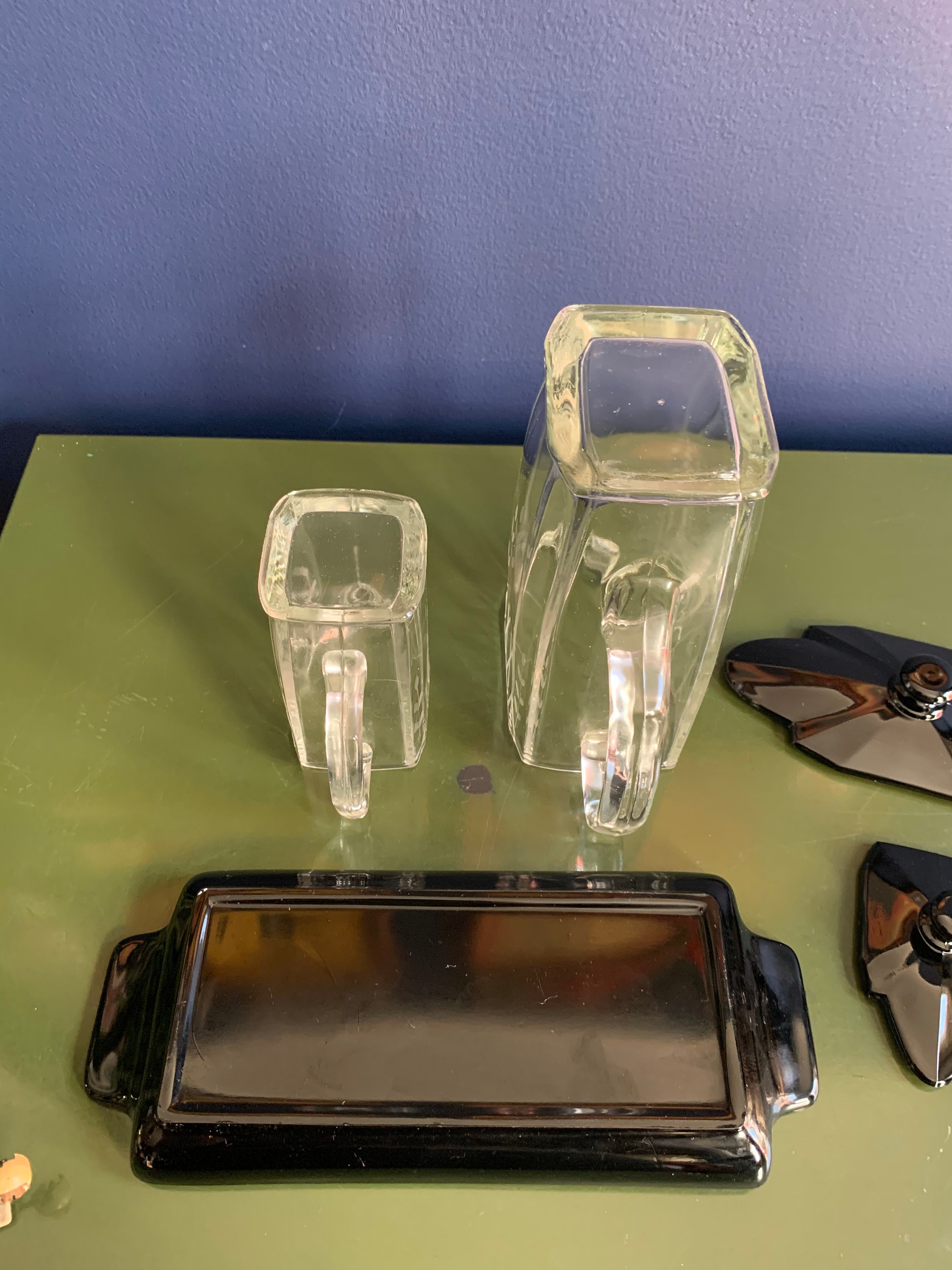 Vintage Glass Pitcher Set With Serving Tray