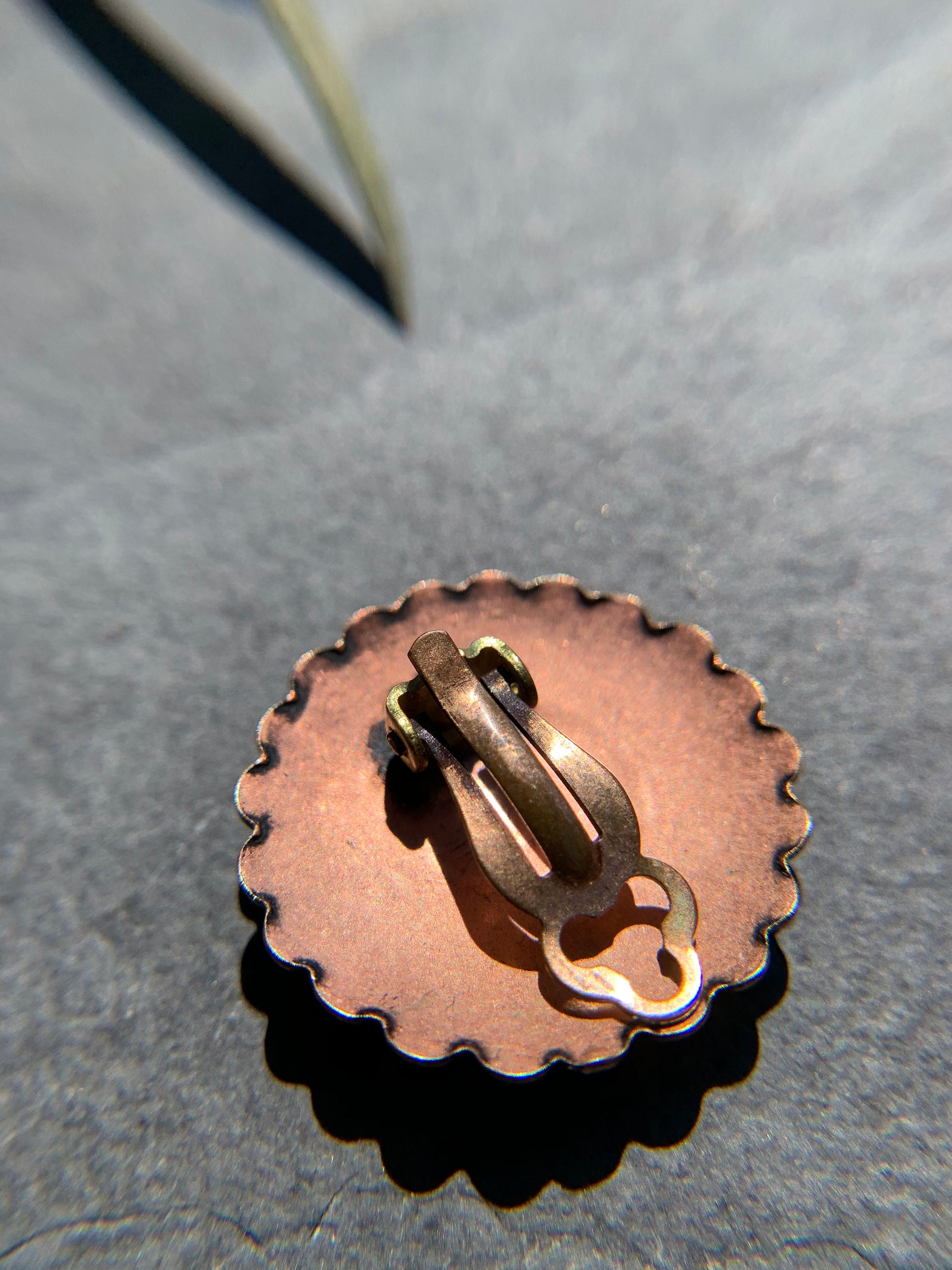 Vintage Copper Clip On Earrings With Turquoise Accent