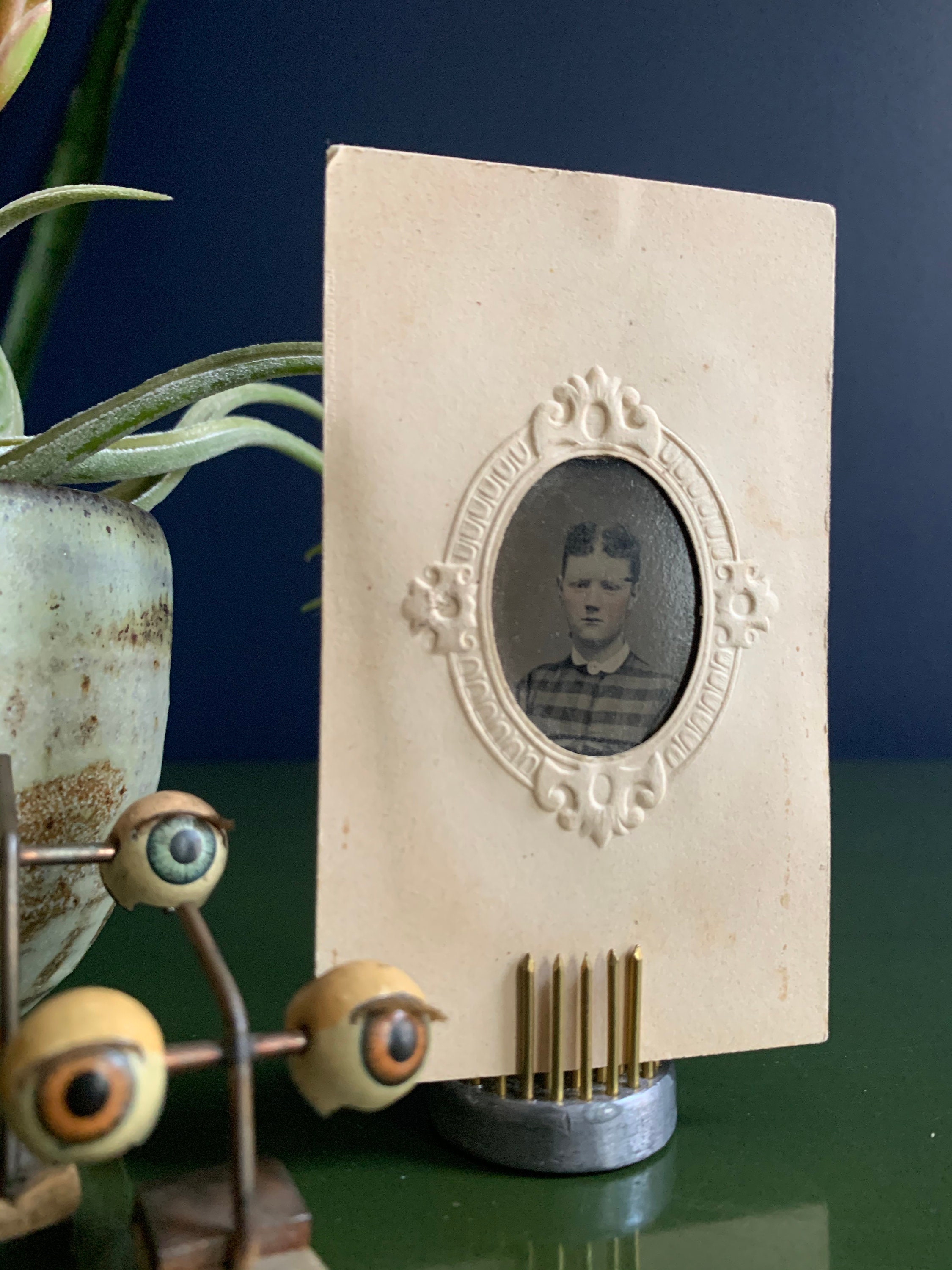 Antique Tintype Portrait In Original Embossed Paper Frame