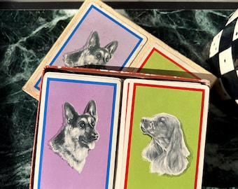 Vintage Dog Portrait Double Deck Playing Cards In Original Storage Box