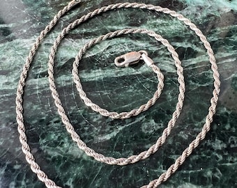 Vintage Sterling Silver 18" Rope Chain Necklace, Italy