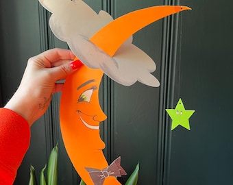 Vintage Crescent Moon, Cloud And Star Paper Decoration