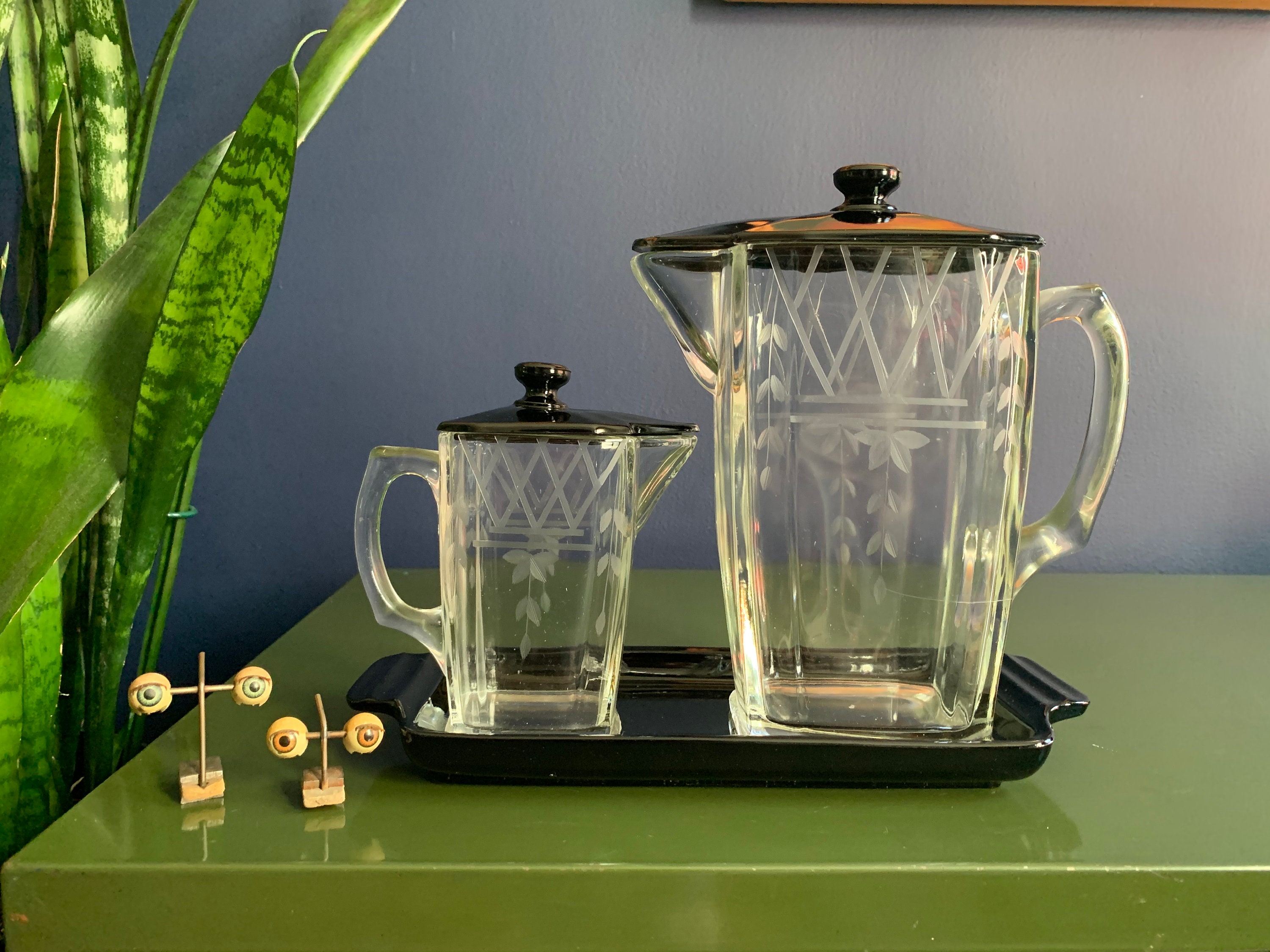 Vintage Glass Pitcher Set With Serving Tray