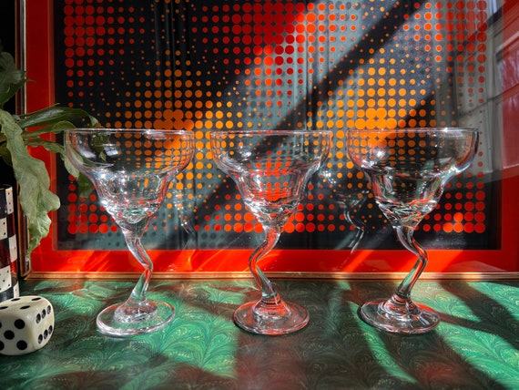 Set Of 3 Post Modern Zig Zag Stem Margarita Glasses