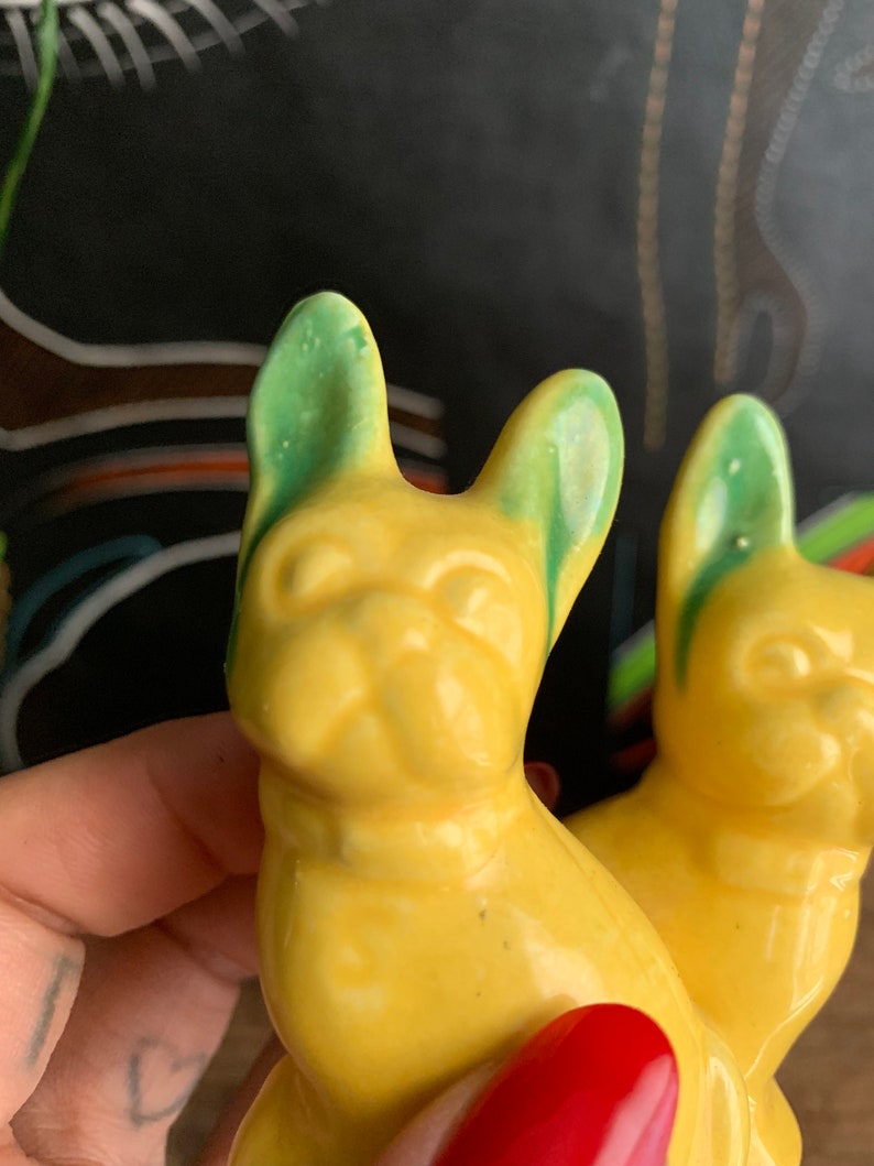 Ceramic Yellow Frenchie French Bulldog Salt and Pepper Shakers Made In Japan
