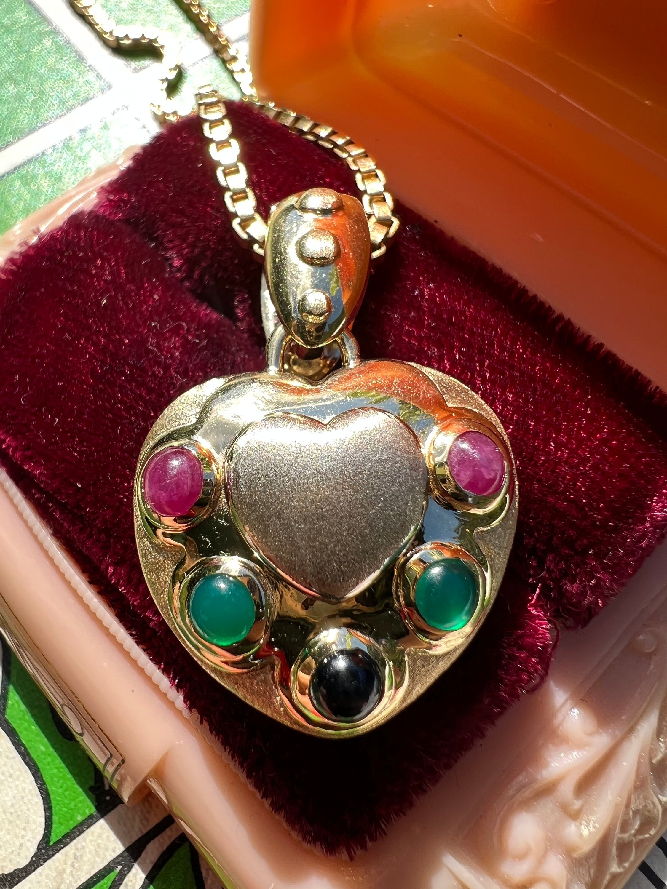 Antique Ruby, Sapphire & Diamond Heart Pendant Charm Only