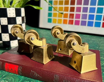 Set Of Four Vintage Solid Brass Wheel Castors