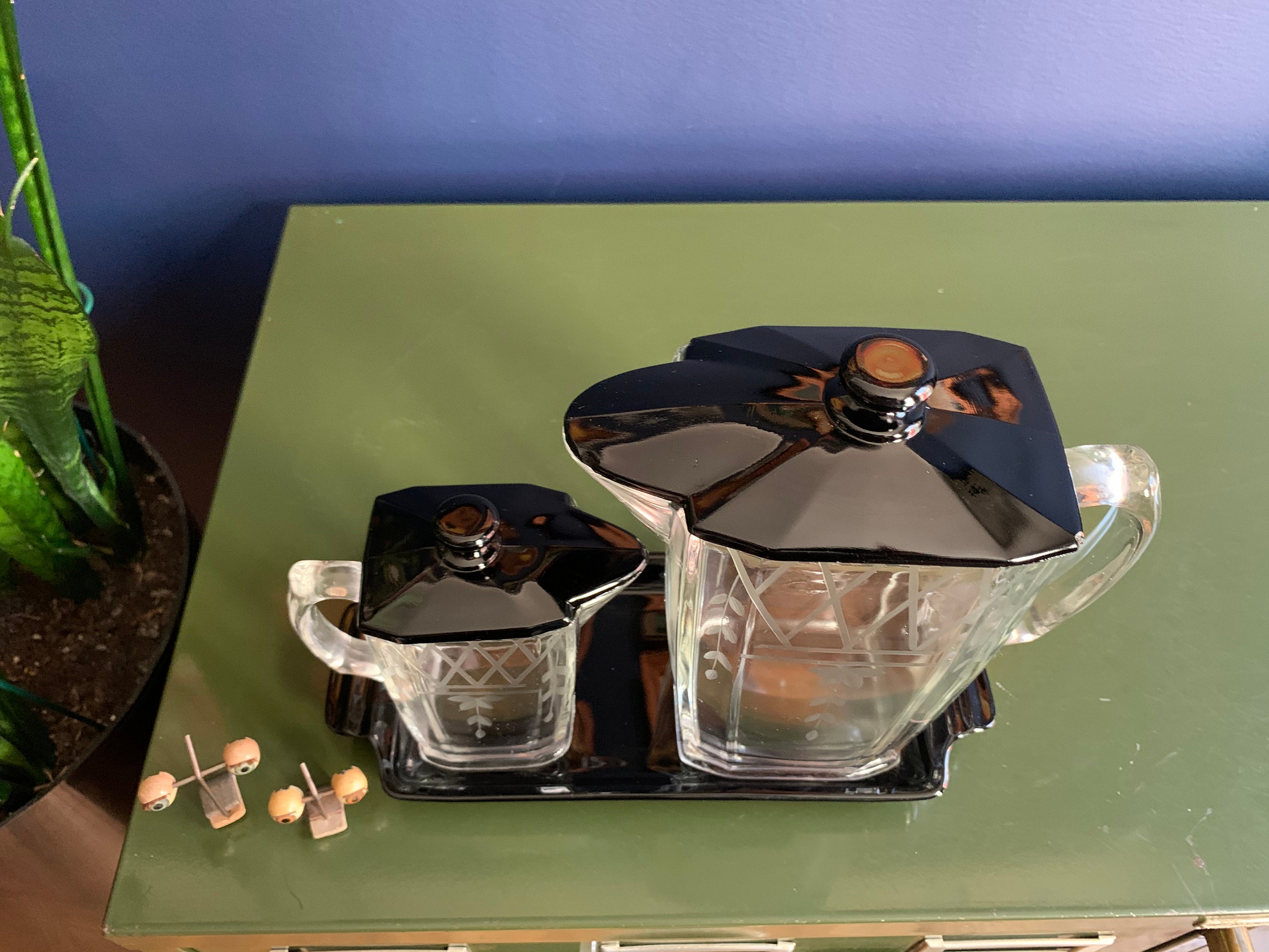 Vintage Glass Pitcher Set With Serving Tray