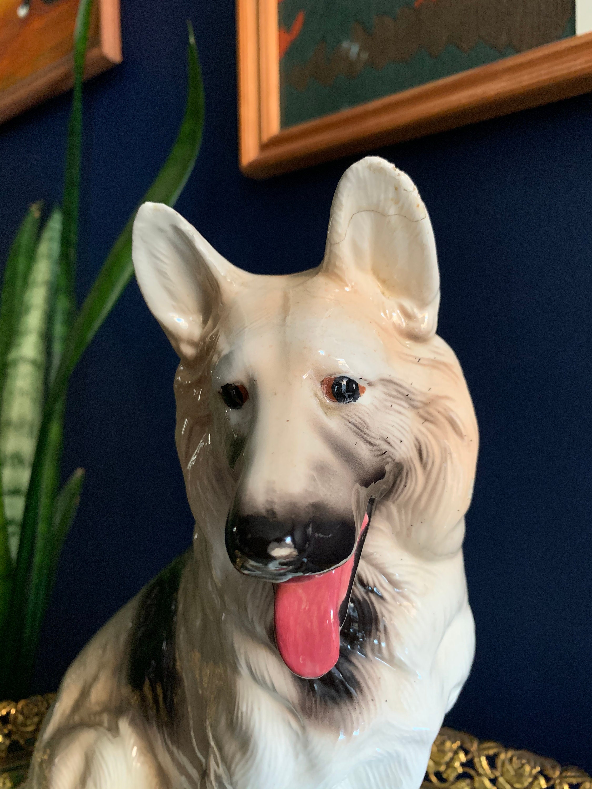 Large Ceramic German Shepherd Dog Statue