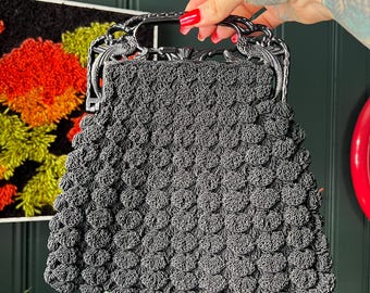 Art Deco Popcorn Crochet Purse With Peacocks Handle