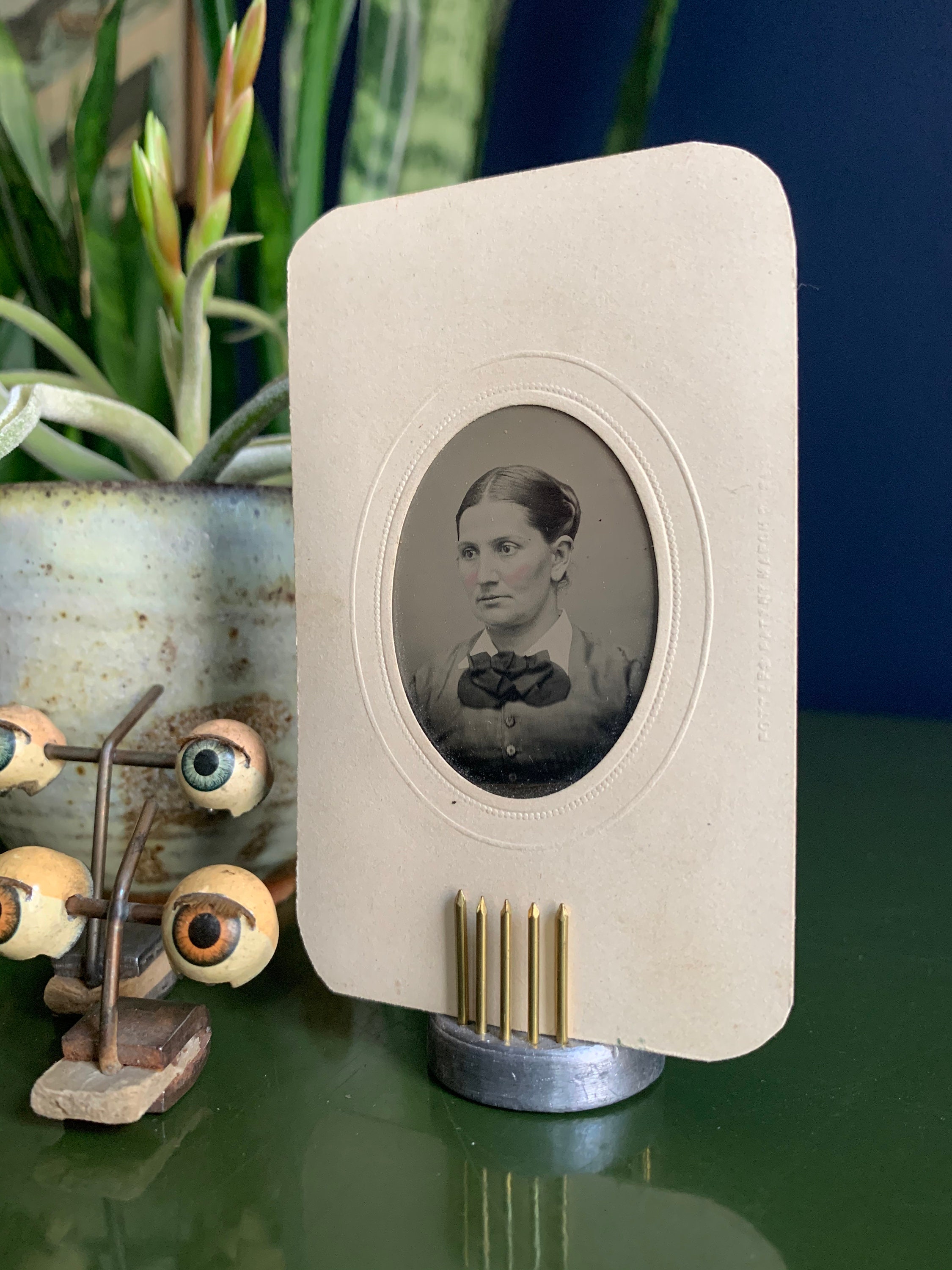 Antique Tintype Portrait In Original Embossed Paper Frame