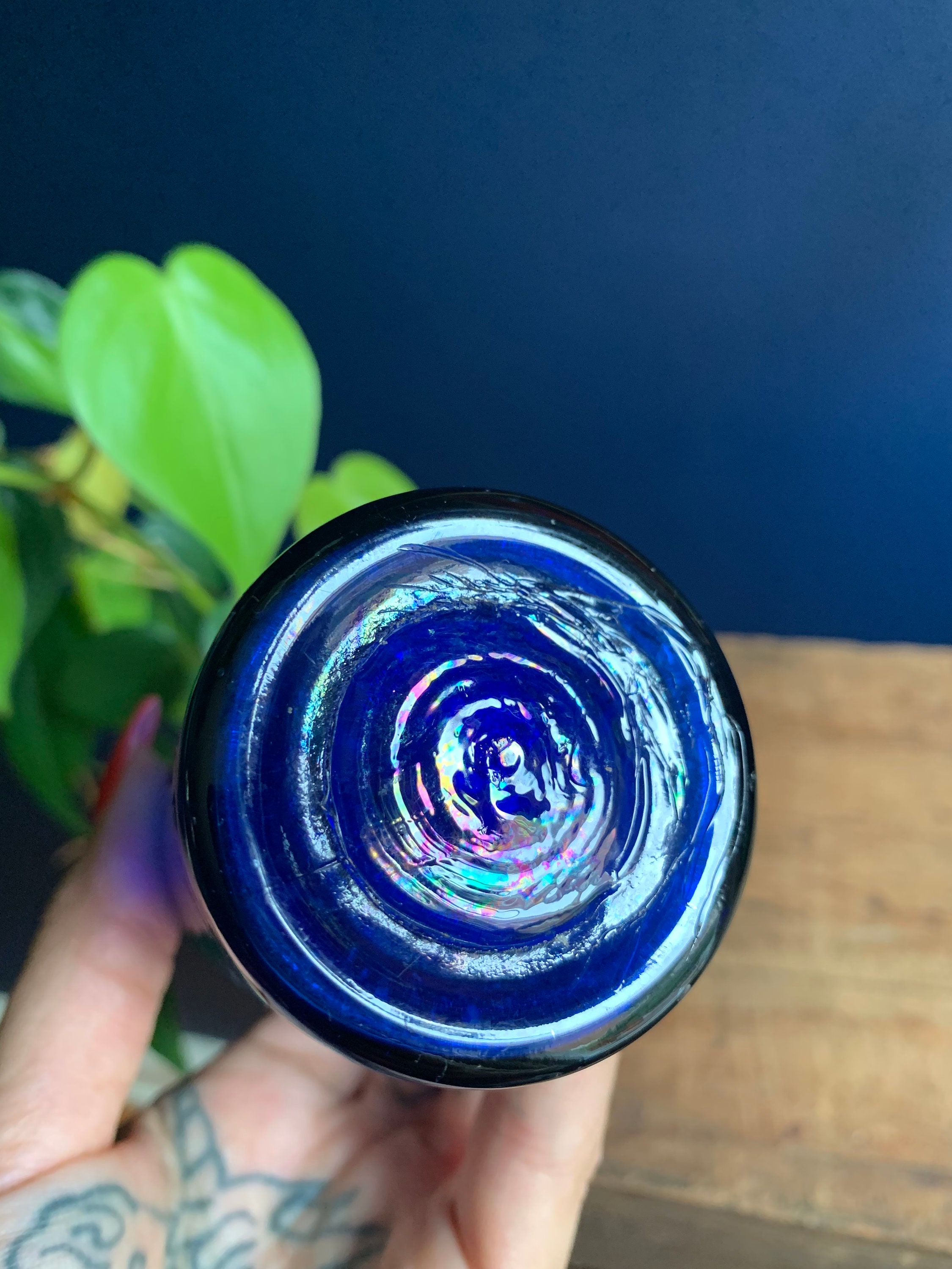 Blue Glass Bromo Seltzer Bottle With Original Cork