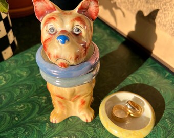 Vintage Porcelain Dog Statue With Hidden Ashtray And Storage