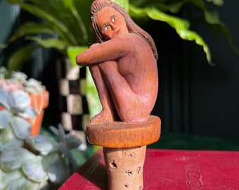 Vintage Hand-Carved Wooden Nude Bottle Stopper/ Topper