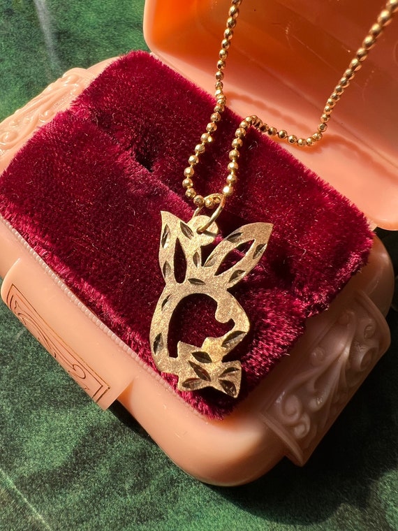 Vintage 14k Gold Diamond Cut Playboy Bunny Charm