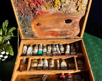 Vintage Artists Paint Box With Original Contents Of Paints And Pallets