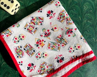 Vintage Gambling Themed Poker Table Tablecloth With Playing Cards, Card Suits And Dice
