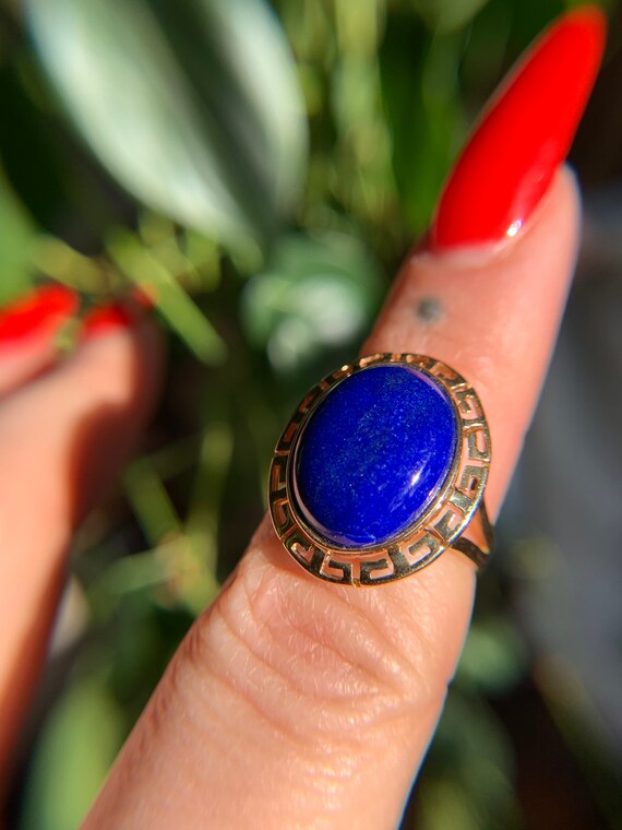 Vintage 14k Lapis Greek Key Ring