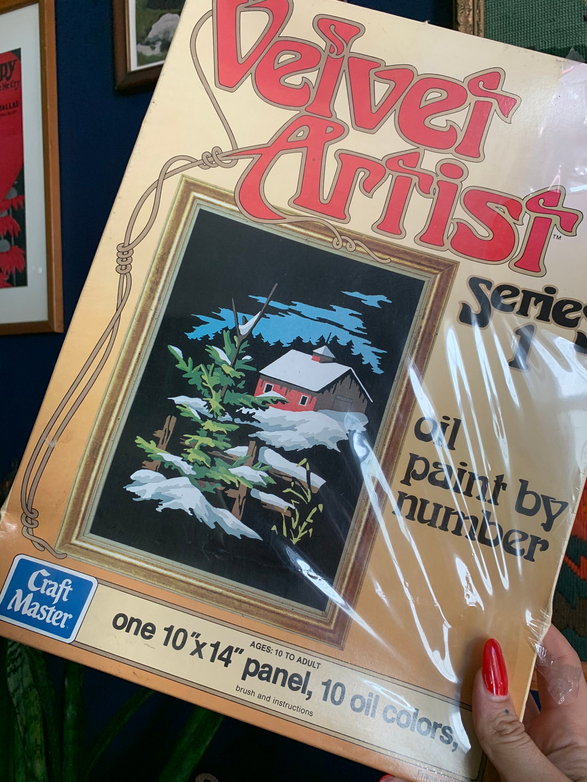 Vintage Craft Master Velvet Paint By Number Kit, Barn